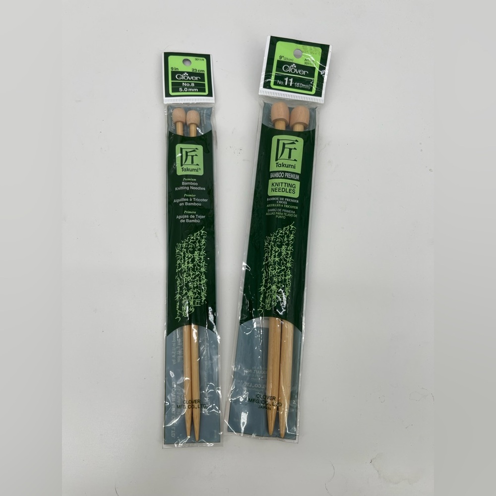 Clover Bamboo Size 8 (5mm) and 11 (8mm) knitting Needles - Natural Wood